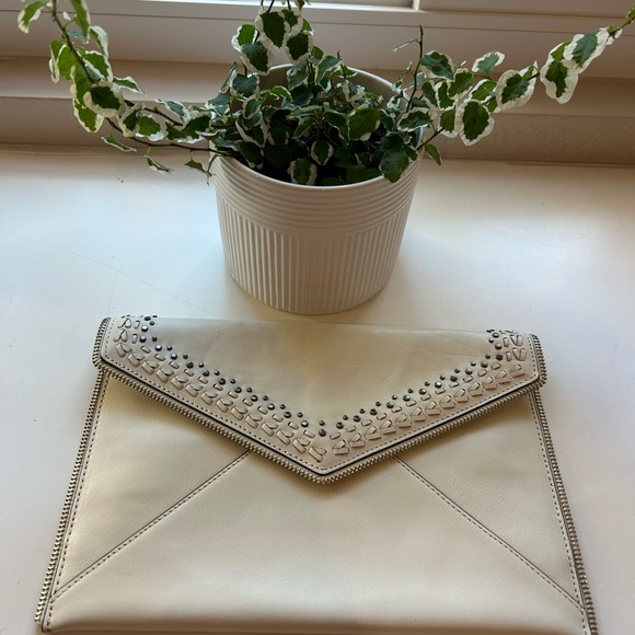 Rebecca Minkofff Leo Ivory Clutch With Gorgeous Metal Stud Detail & Stitching - Picture 7 of 8